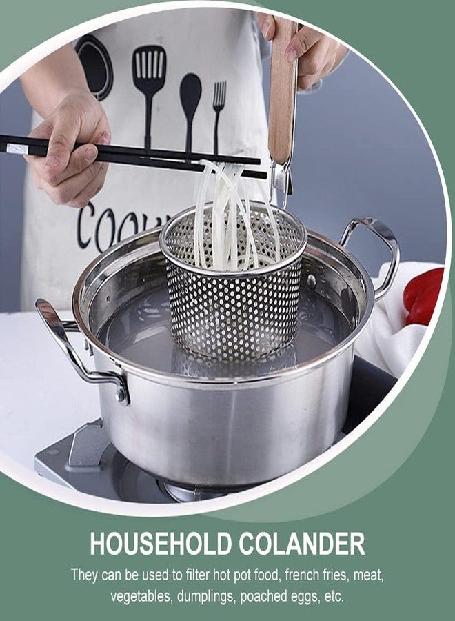 KRESHU Micro-Perforated Mesh Design with Sturdy Wooden Handle | Stainless Steel Pasta and Noodle Strainer Basket | Frying Baskets for Chips | Anti-Corrosion Spider Drainer (35.5x14x14 cm) - Silver - Image 5